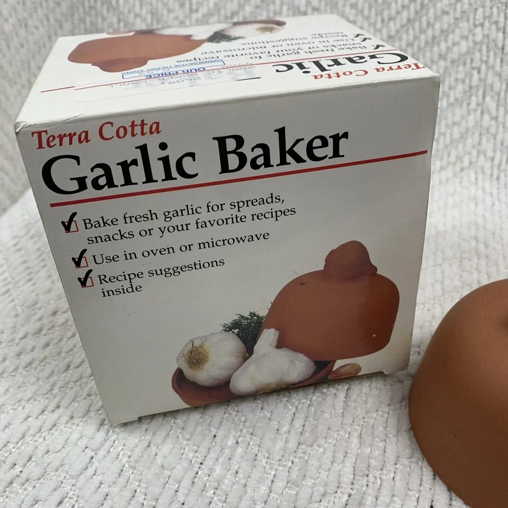 Terra Cotta Garlic Baker Roasted Corning‎ Revere Oven Microwave  w/Recipe New